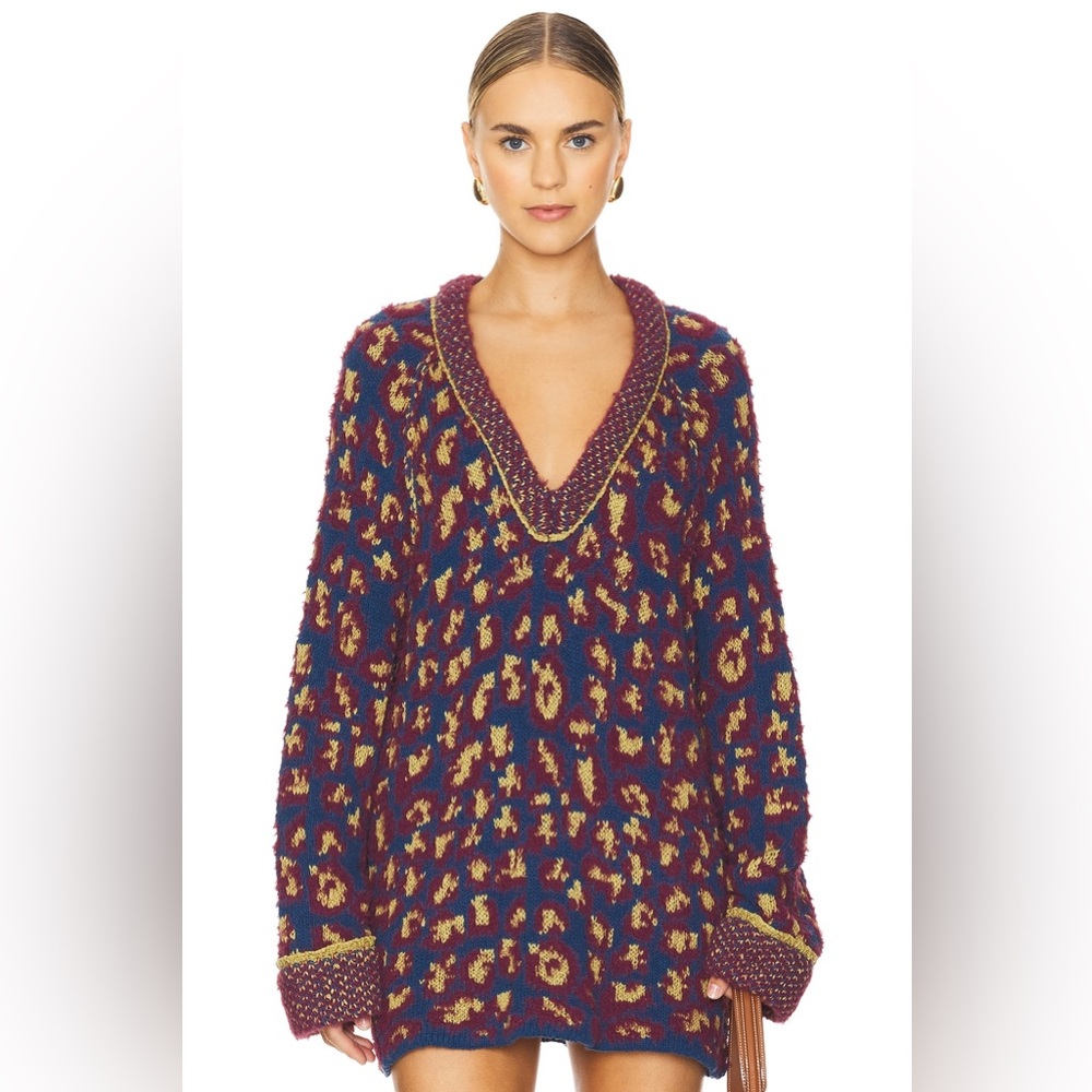 Free People Little Animal Pullover in Blue Fig Combo
